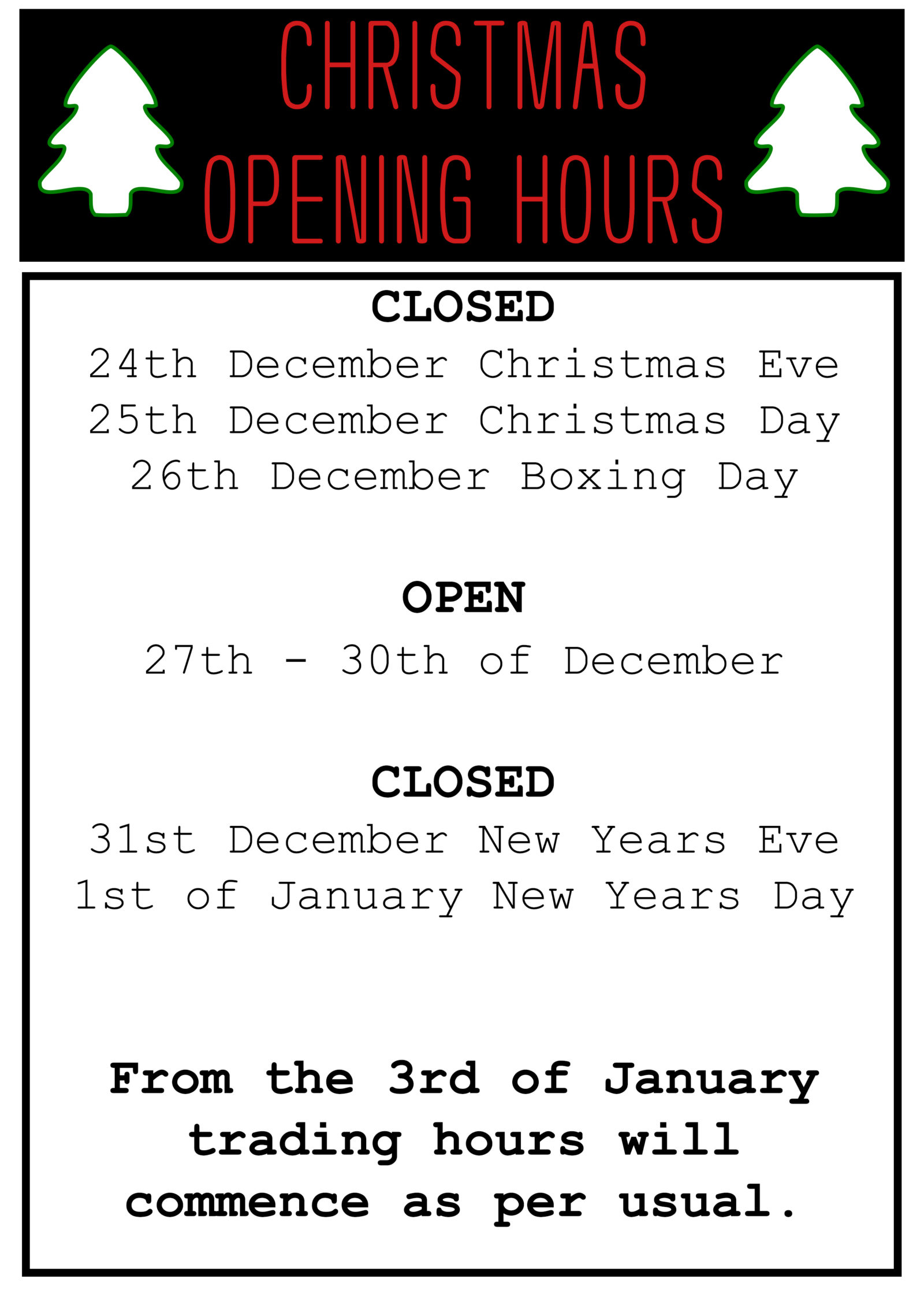 Christmas Hours – Paddy's Patties